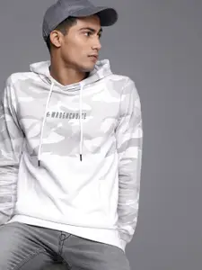 WROGN Men White & Grey Printed Hooded Sweatshirt