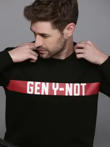 WROGN Men Black Typography Printed Pullover Sweatshirt