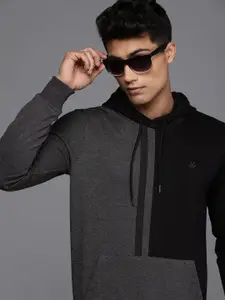 WROGN Men Grey & Black Colourblocked Hooded Sweatshirt