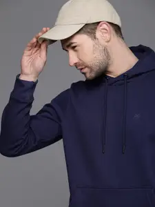 WROGN Men Navy Blue Solid Hooded Sweatshirt