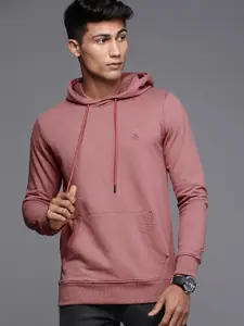 WROGN Men Mauve Solid Slim Fit Hooded Sweatshirt