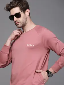 WROGN Men Mauve Solid Round Neck Sweatshirt