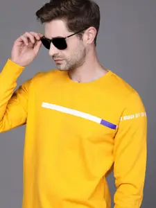 WROGN Men Mustard Yellow Printed Round-Neck Pullover Sweatshirt