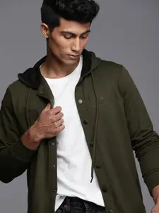 WROGN Men Olive Green Hooded Sweatshirt