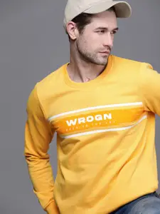 WROGN Men Yellow Logo Printed Sweatshirt