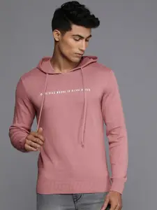 WROGN Men Pink Typography Printed Hood Pullover