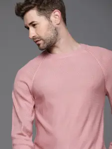 WROGN Men Pink Solid Pullover Sweater