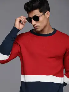 WROGN Men Red & Navy Blue Colourblocked Pullover