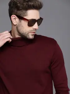 WROGN Men Maroon Solid Turtle Neck Pullover