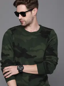 WROGN Men Green Abstract Printed Pullover