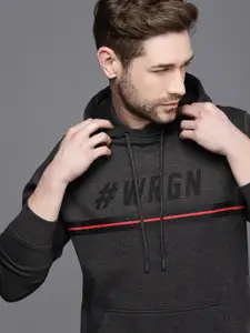 WROGN Men Grey Brand Logo Printed Hooded Sweatshirt