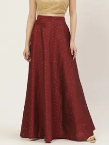 Studio Shringaar Maroon & Golden Woven Design Tafetta Maxi Skirt