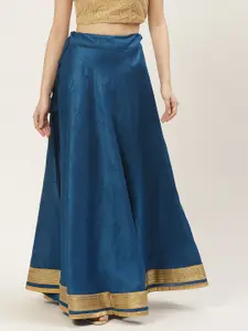 Studio Shringaar Blue & Golden Solid Lehenga Skirt with Zari Border