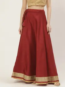 Studio Shringaar Maroon & Golden Solid Lehenga Skirt with Zari Border