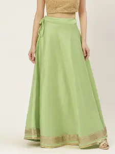 Studio Shringaar Green & Golden Solid Lehenga Skirt with Zari Border