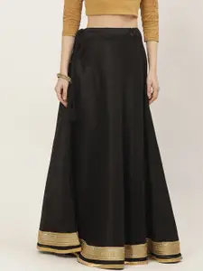 Studio Shringaar Black & Golden Solid Lehenga Skirt with Zari Border