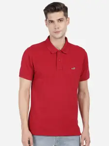 Crocodile Men Red Polo Collar Slim Fit T-shirt