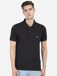 Crocodile Men Black Polo Collar Slim Fit T-shirt