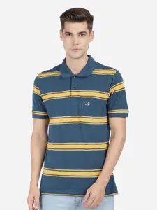 Crocodile Men Blue & dark blue Striped Polo Collar Pockets Slim Fit T-shirt