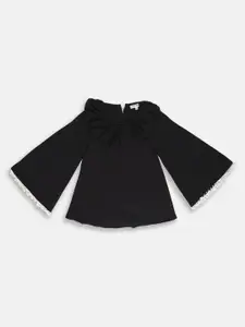 am ma Girls Black Solid A-Line Top With Ruffles