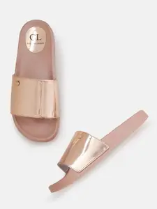 Carlton London Women Rose Gold-Toned Solid Open Toe Flats