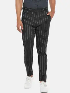 Urban Ranger by pantaloons Men Black Striped Slim Fit Trousers