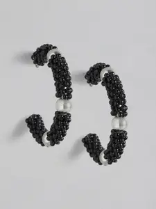 RICHEERA Black & Silver-Toned Half Hoop Earrings