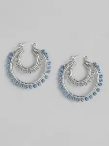 RICHEERA Blue & Silver-Toned Circular Drop Earrings