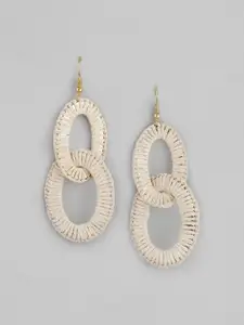RICHEERA Beige & Gold-Toned Oval Drop Earrings