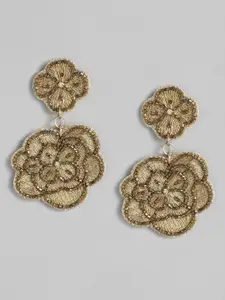 RICHEERA Gold-Toned & Brown Floral Drop Earrings