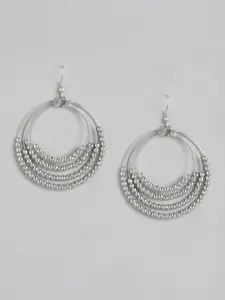RICHEERA Silver-Toned Circular Drop Earrings
