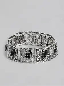 Kord Store Women Silver-Toned & Black Oxidised Charm Bracelet