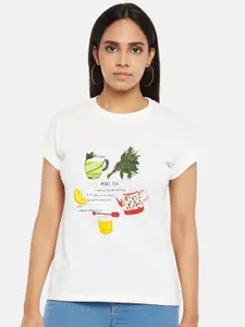 People Women Off White Pure Cotton Graphic Printed Pure Cotton T-shirt