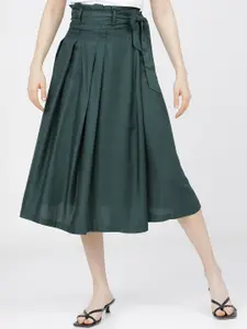 Tokyo Talkies Women Green Solid Casual-Fit A-Line Skirt