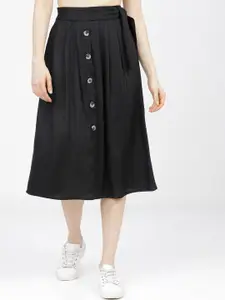Tokyo Talkies Women Black Solid Casual-Fit A-Line Skirt