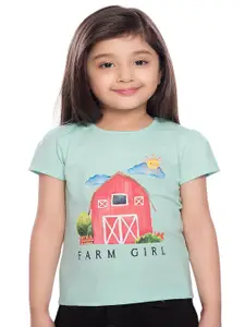 Tiny Baby Girls Sea Green & Red Printed T-shirt