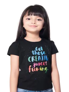 Tiny Baby Girls Black & Blue Typography Printed Puff Sleeve T-shirt