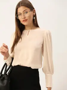 AND Cream-Coloured Keyhole Neck Bishop Sleeves Top