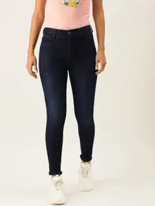AND Women Navy Blue Straight Fit Light Fade Stretchable Jeans