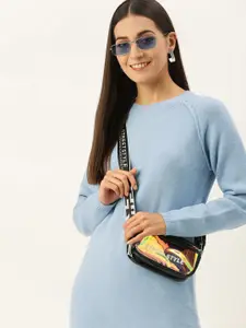 AND Women Blue Self-Design Jumper Dress