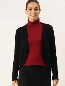 AND Women Solid Black Open-Front Shrug