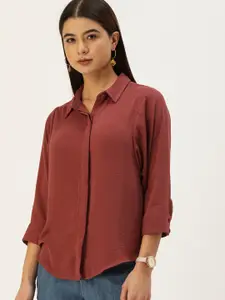 AND Rust Brown Solid Shirt Style Top