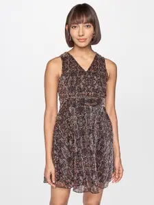 AND Brown Printed A-Line Dress