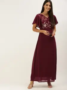 AND Burgundy Floral Embroidered Maxi Dress