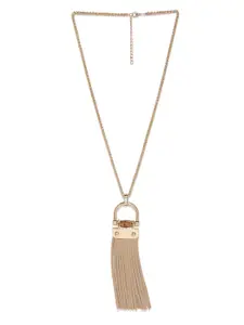 Blisscovered Women Gold-Toned & Beige Tasselled Pendant With Chain Necklace