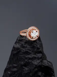 AMI Rose Gold-Plated & White CZ-Studded Contemporary Adjustable Finger Ring