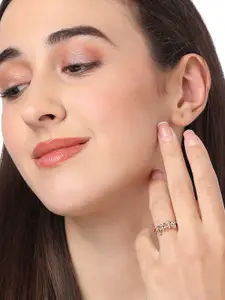 AMI Rose Gold-Plated White CZ-Studded Contemporary Crown Adjustable Finger Ring