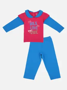 Bodycare Kids Girls Fuchsia& Blue Printed Night Suit