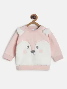 MINI KLUB Boys Pink & White Self Design Sweatshirt