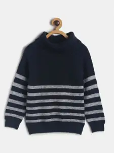 MINI KLUB Boys Navy Blue Striped Turtle Neck Sweater